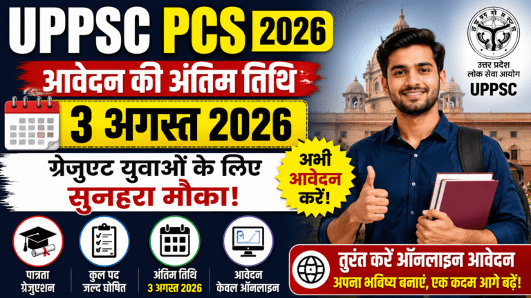 UPPSC PCS 2026 आवेदन की अंतिम तिथि 3 अगस्त, ग्रेजुएट युवाओं के लिए सुनहरा मौका, तुरंत करें ऑनलाइन आवेदन