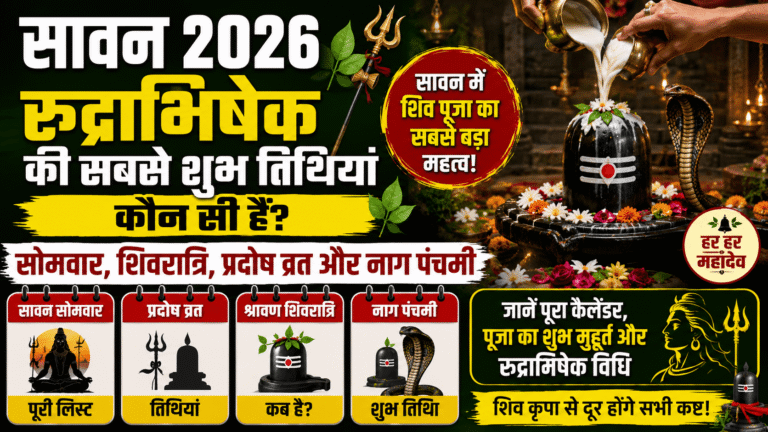 Sawan 2026 : सावन में रुद्राभिषेक की सबसे शुभ तिथियां कौन सी हैं? जानें सोमवार, शिवरात्रि, प्रदोष व्रत और नाग पंचमी का पूरा कैलेंडर